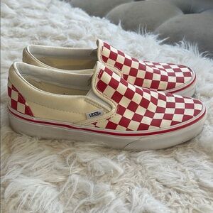 Vans Women’s Red and White Checkered Sneakers